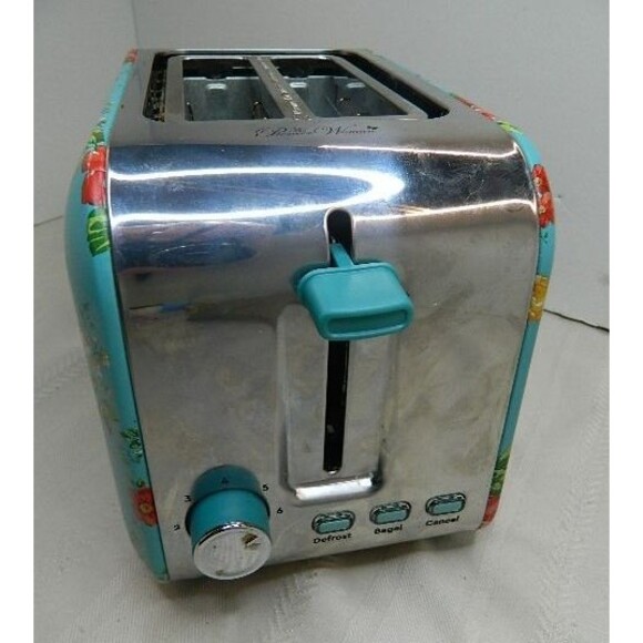 The Pioneer Woman Slice Toaster Vintage Floral Teal W/Red Flowers Tested/WORKS! - Picture 3 of 11